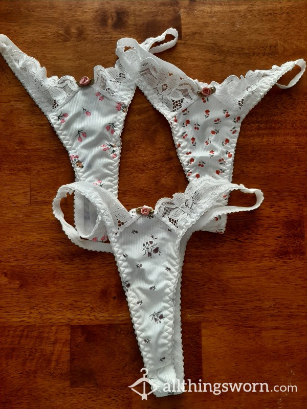 Floral Thongs With Lace