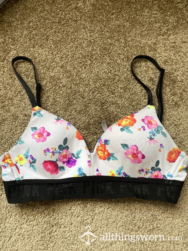 Floral White And Black Bra