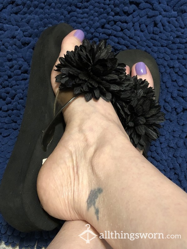 Flower Flip Flops And Purple Toes
