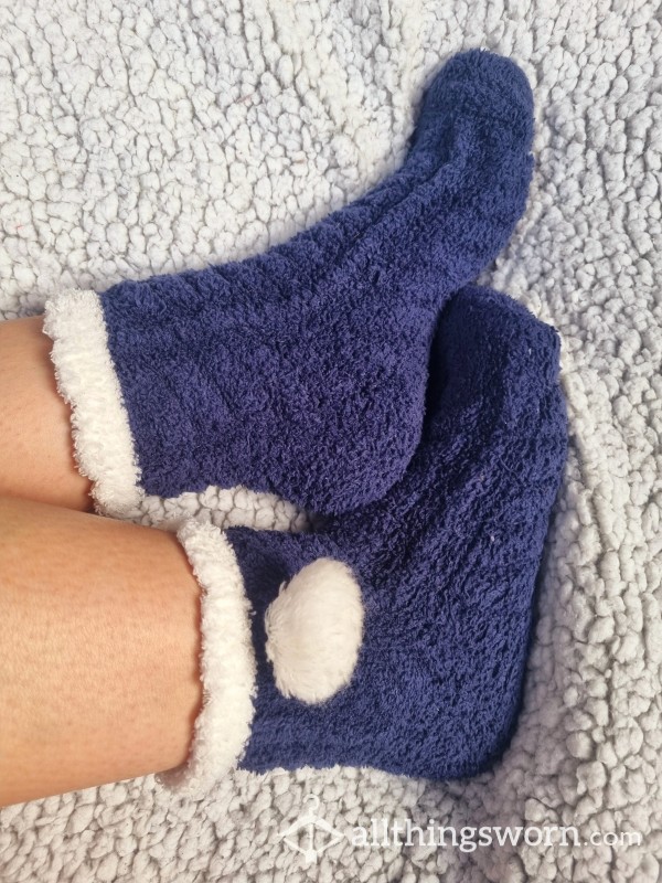 Fluffy Blue Socks With White PomPom 💙