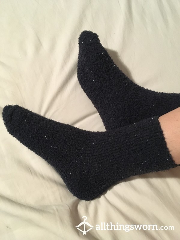 Fluffy Dark Blue Socks With Glitter- 48h Wear