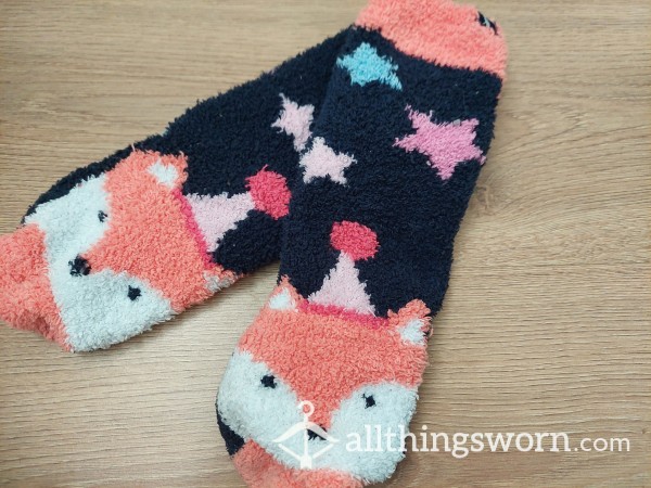 Fluffy Fox Socks, Slipper Socks, Bed Socks, Small Feet