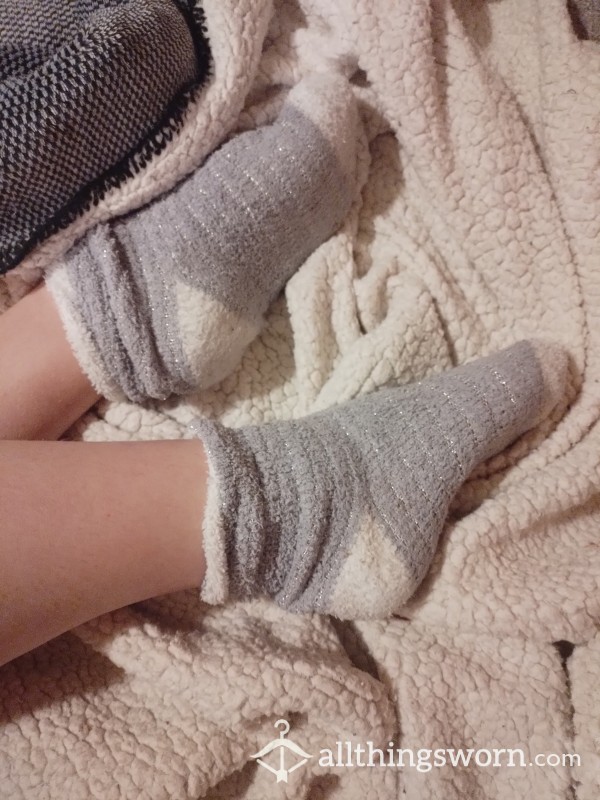 Fluffy Grey Bed Socks