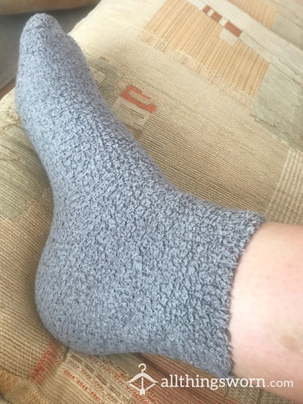 Fluffy Soft Grey Sparkly Socks