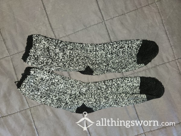 Fluffy Spotted Half Calf Socks-black And White- Available Now!