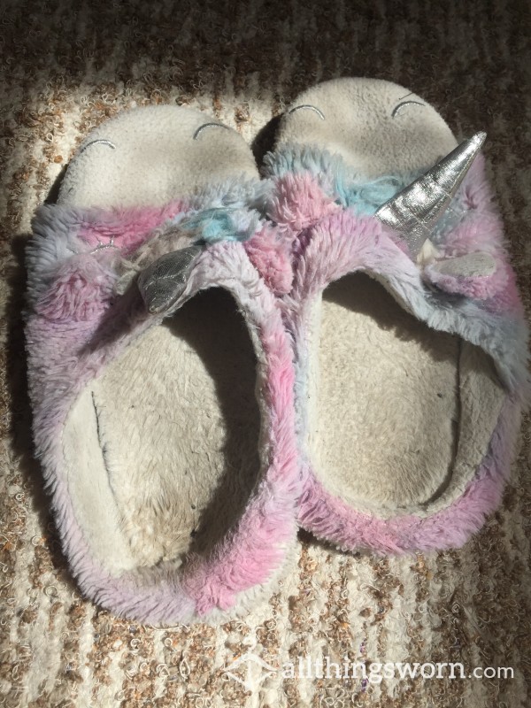 Fluffy Unicorn Slippers -WORN EVERYDAY FOR A YEAR-
