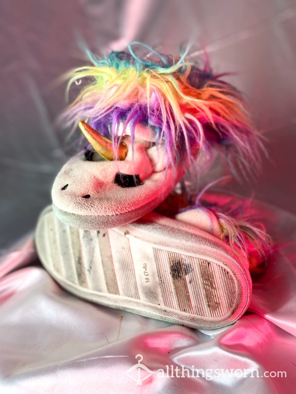 Fluffy Well Worn Unicorn Slippers - Very Stinky Indeed