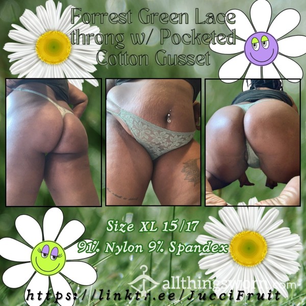 Forrest Green Lace Thong W/ Pocketed Cotton Gusset 🍃