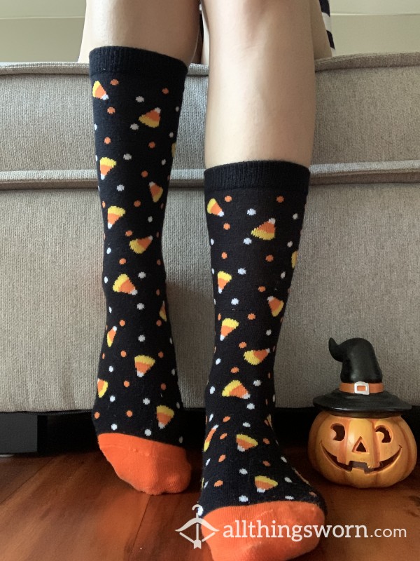 Tall Candy Corn Halloween Socks