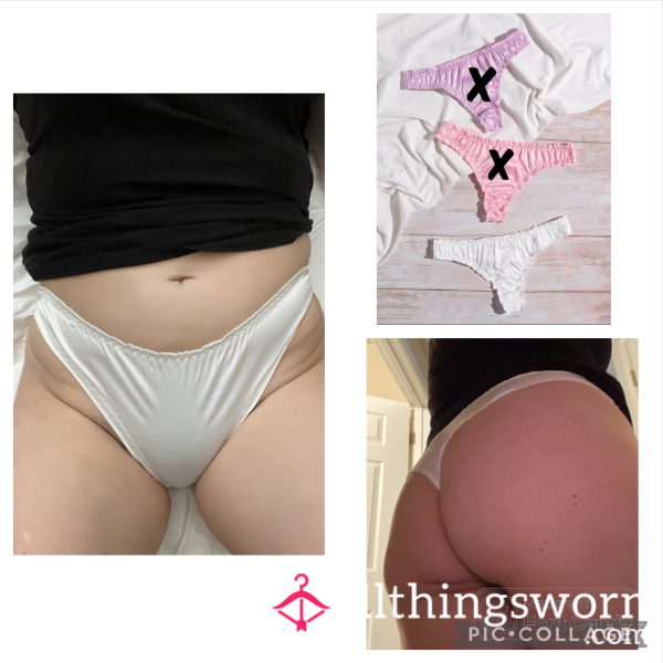 Frilly Satin Thongs - Last Pair In White