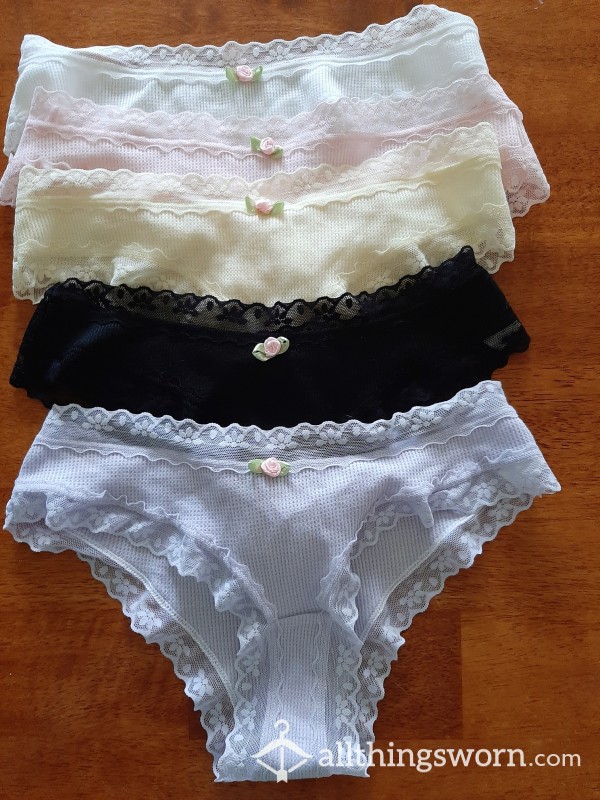 Full Back Panties With Flower Detail And Lace Trim **LAVENDER HAS SOLD**