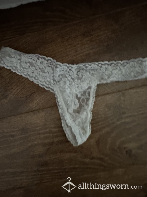 Full White Lacey Thong