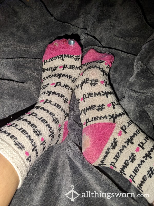 Fun Pink And White Crew Socks With Holes
