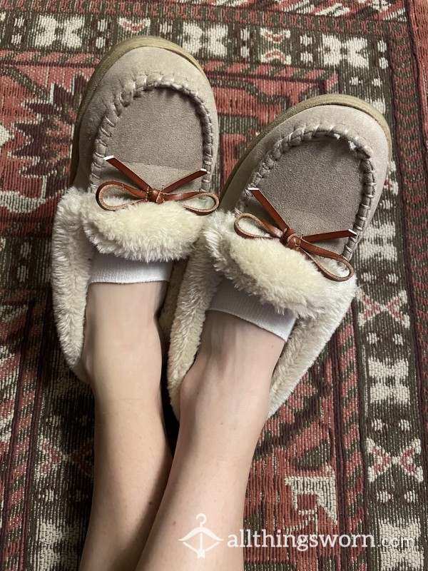Furry Suede Moccasin Slippers
