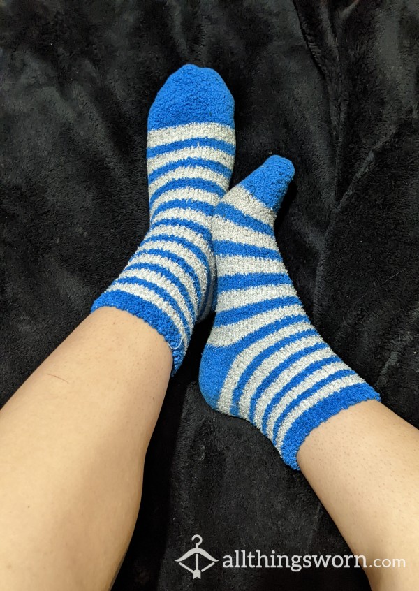 Fuzzy Blue Striped Socks