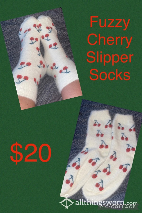 Fuzzy Cherry Slipper Socks