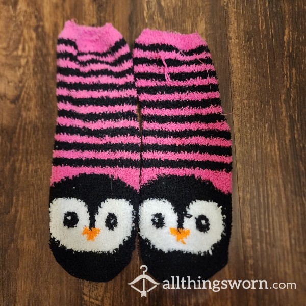 Old Fuzzy Pink & Black Penguin Socks!