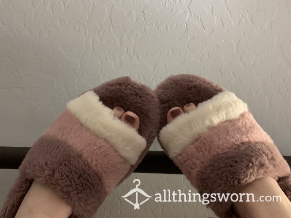 Fuzzy Pink Slippers Worn For 3 Weeks Straight
