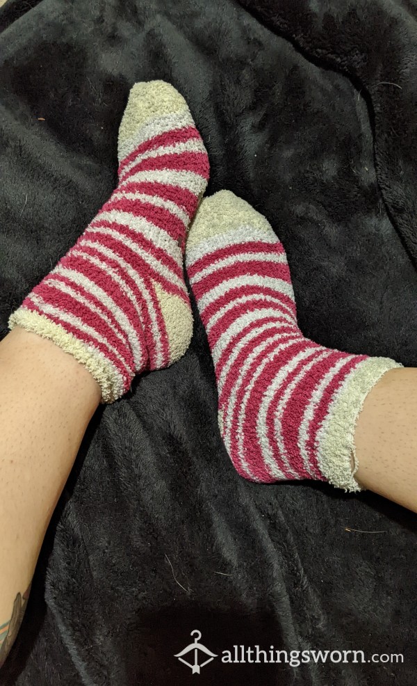 Fuzzy Pink Striped Socks