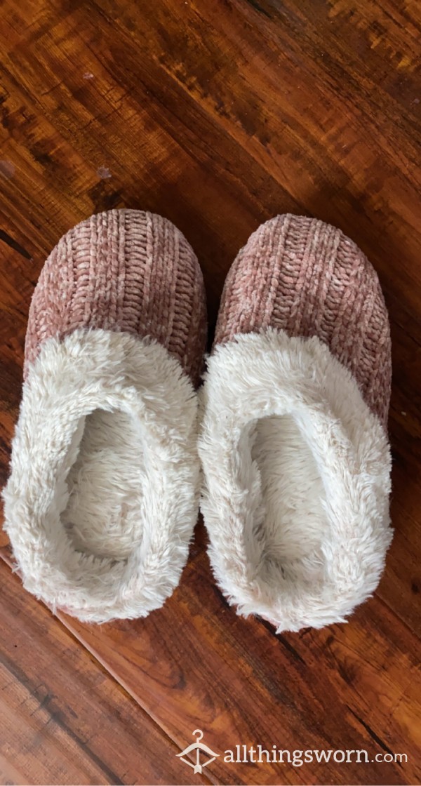 Fuzzy Pink & White Slippers