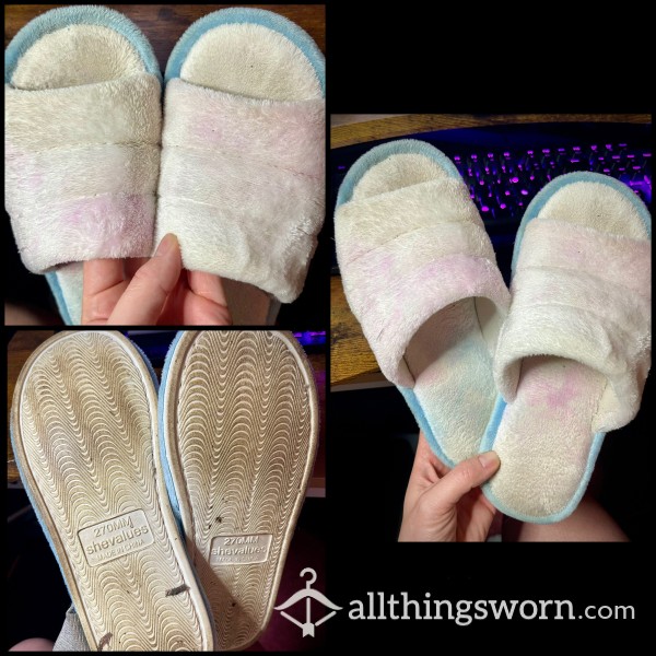 Fuzzy Slippers | Slides | Pink, White, Blue