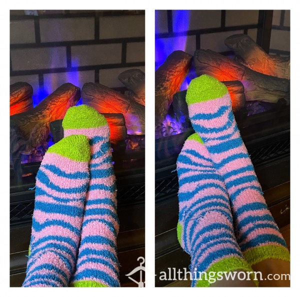 Fuzzy Socks Pink, Blue And Green