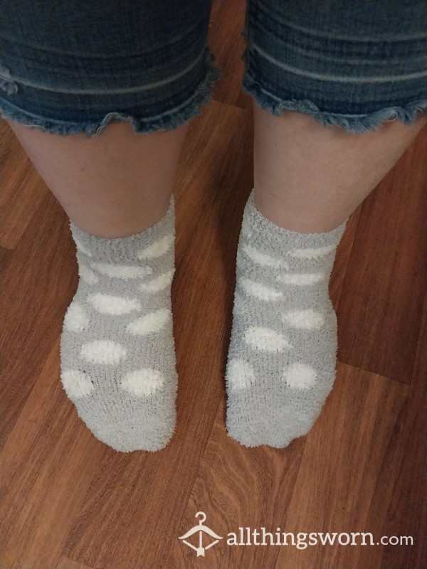 Fuzzy Thick Gray Polka Dot Socks