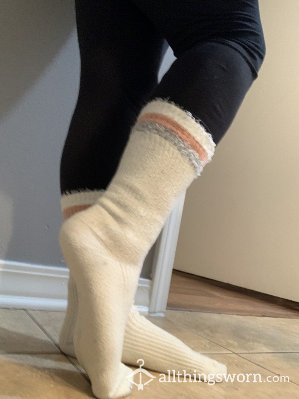Fuzzy White Boot Socks