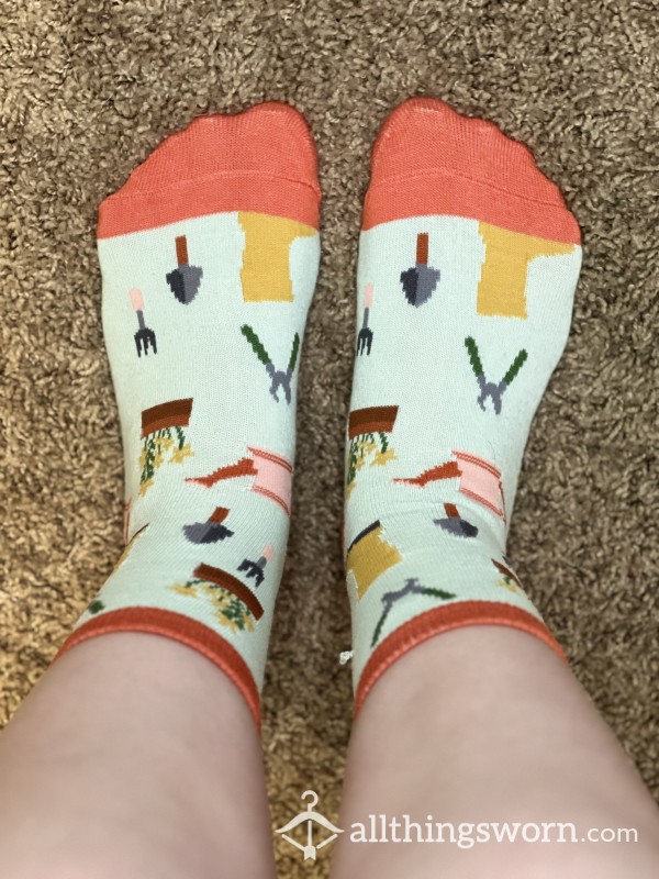 🪴🌻 Garden Themed Orange & Mint Ankle Socks 🪴🌻 Customize Wear Time & Get Them Extra Stinky ✌🏻🌼