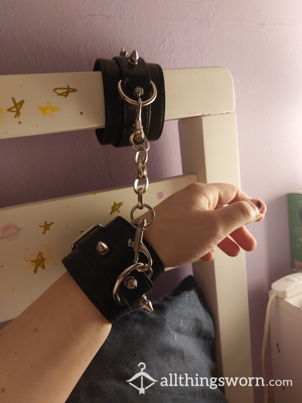 Black Studded Leather Handcuffs