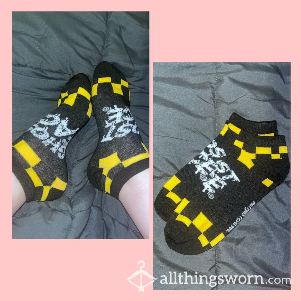 “ Ghost Face” Racer Print Ankle Socks - Worn For 3 Days 💦