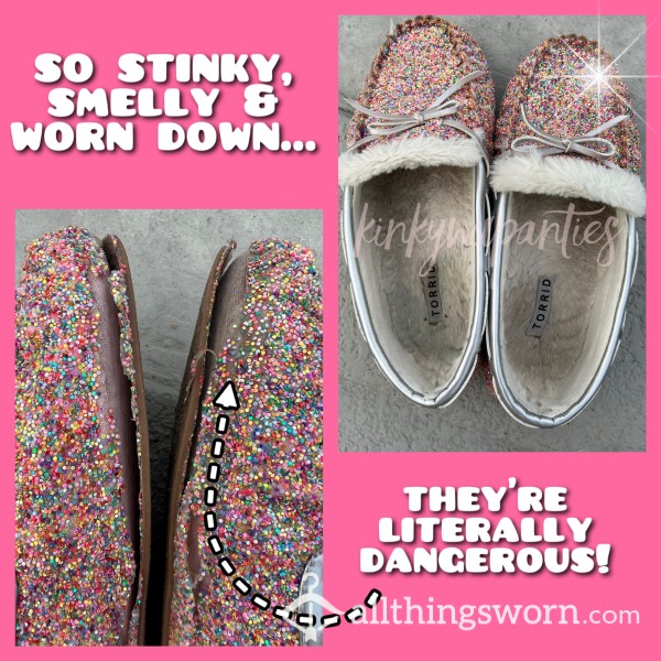 🌈 Glitter Faux Fur-Lined Smelly, Falling Apart Slippers! - Includes U.S. Shipping
