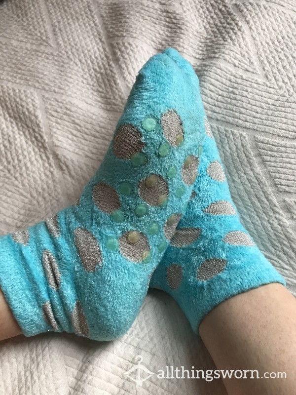 Glittery Blue Polka Dot Non-Slip Socks