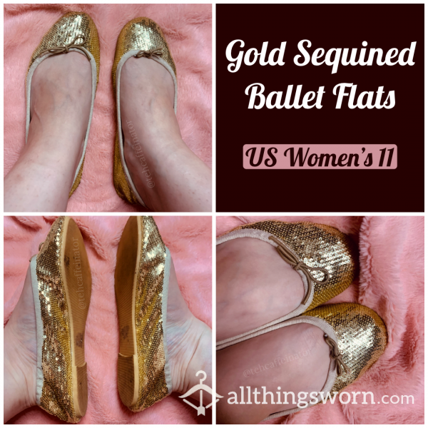 Gold Sequined Ballet Flats - Size 11 Women’s (USA)