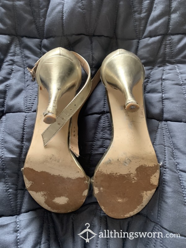 Gold Worn Heeled Sandals
