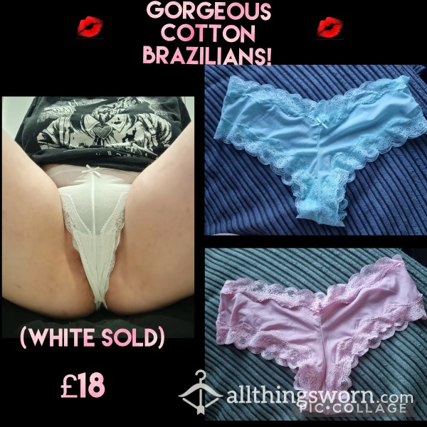 💋💜 Gorgeous Baby Blue Or Pink Cotton Brazilians 💜💋 *white And Pink SOLD*