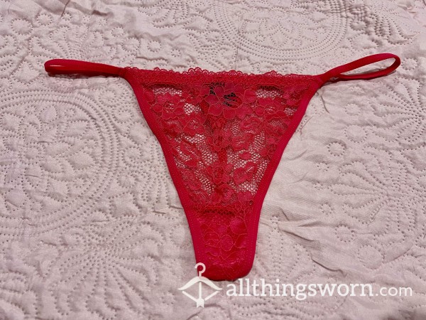 Cherry Red Lacy G-String $30aud