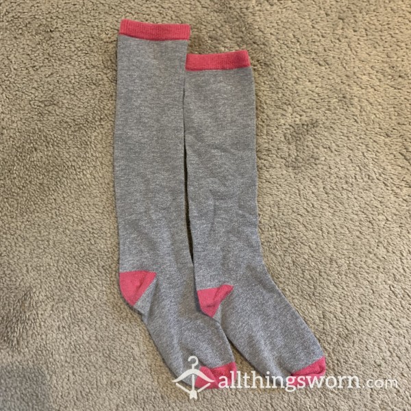 Gray And Pink Mid-Calf Socks 48 Hour Wear