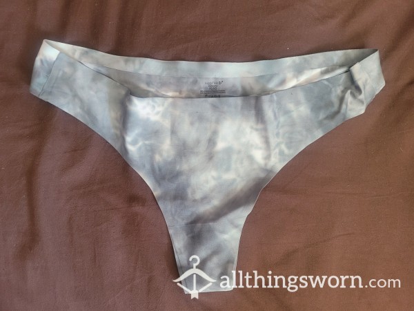 Gray And White Tie-dye Seamless Thong With Cotton Gusset. Size XL. 24 Hour Wear Included!