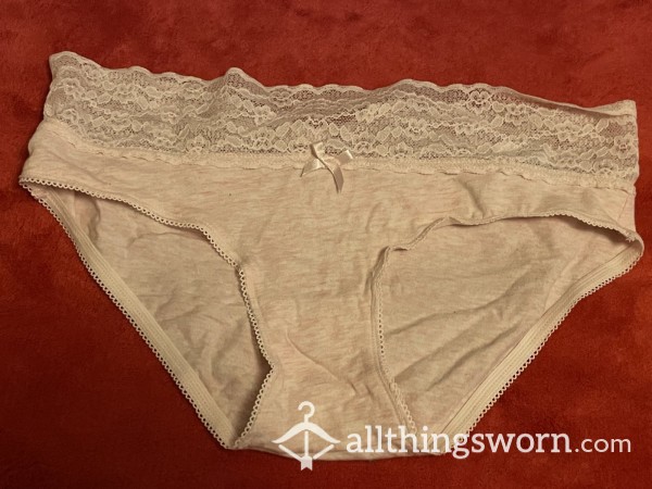 Gray Cotton Fullback Panties W/ Lace Waistband And Bow