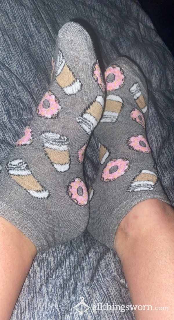 Gray Donuts And Coffee Socks