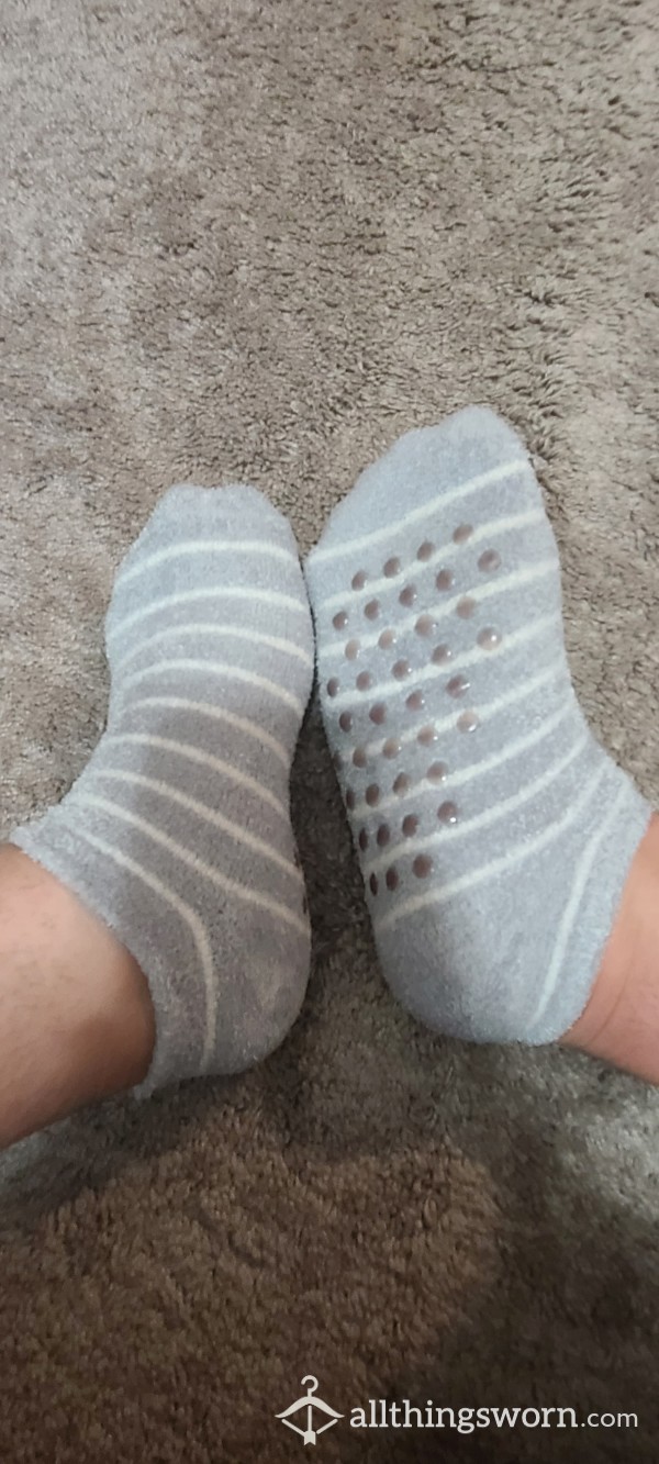 Gray Fuzzy Stripped Socks