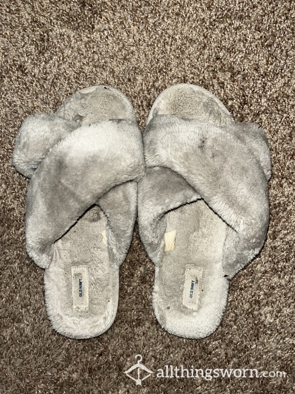 Fuzzy Old Worn In House Slippers