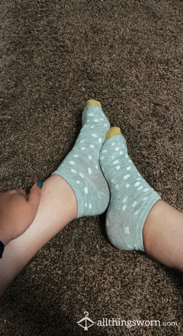 Gray Polka Dot Socks With Yellow Toes