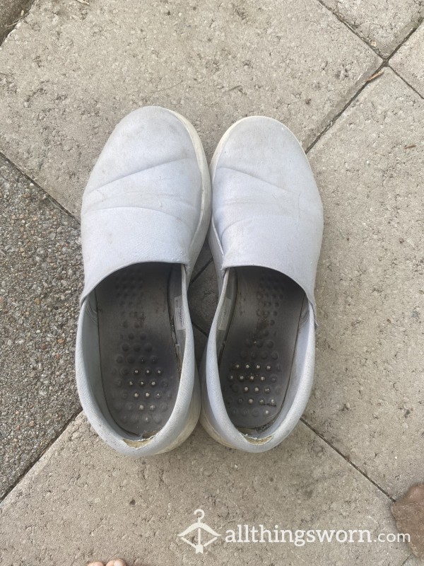Gray Reebok Slip On Tennis Shoes Well Worn