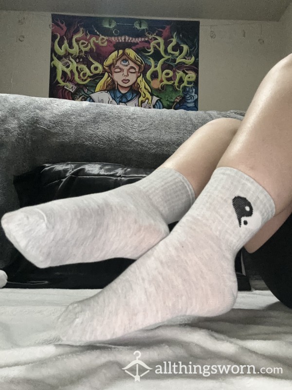 Gray Socks With Heart-shaped Ying And Yang