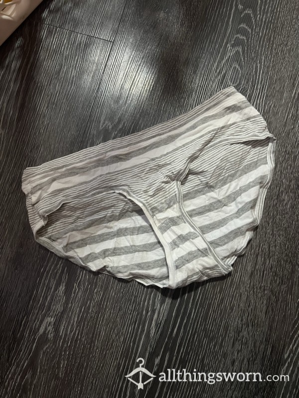 Gray & White Striped Full Butt Worn Panties