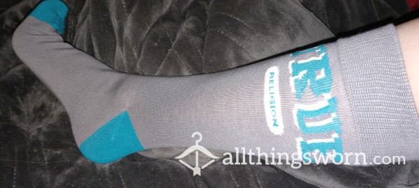 Gray/teal True Religion Men's Crew Socks--Worn By Me Or Alpha!