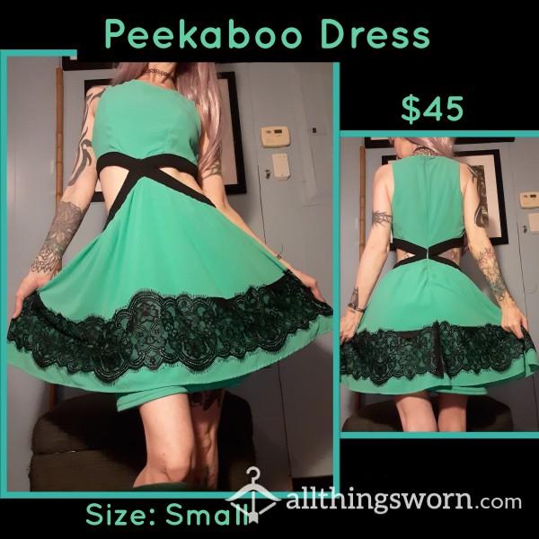 Green And Black Lace Peekaboo Dress - Small