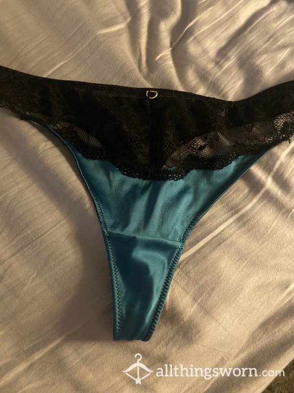Green And Black Satin And Lace Thong